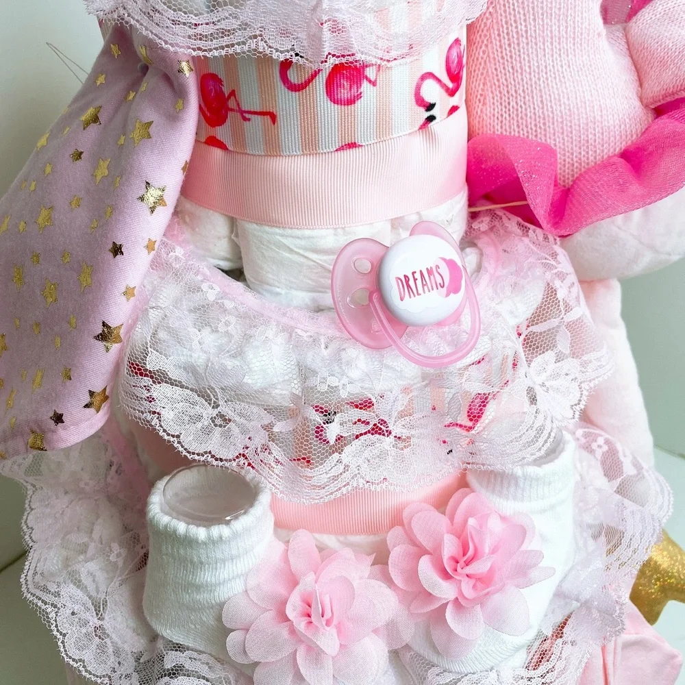Flamingo Diaper Cake, Baby Shower Gift